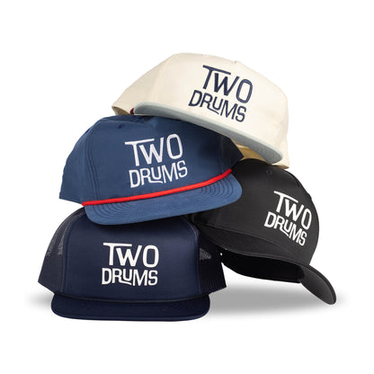 Two Drums 5 Panel - Cream/Light Blue/Maroon Rope